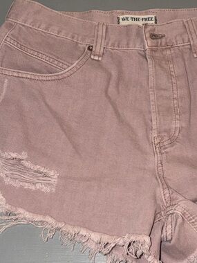 Women’s Frayed High-Waist Pink Denim Shorts